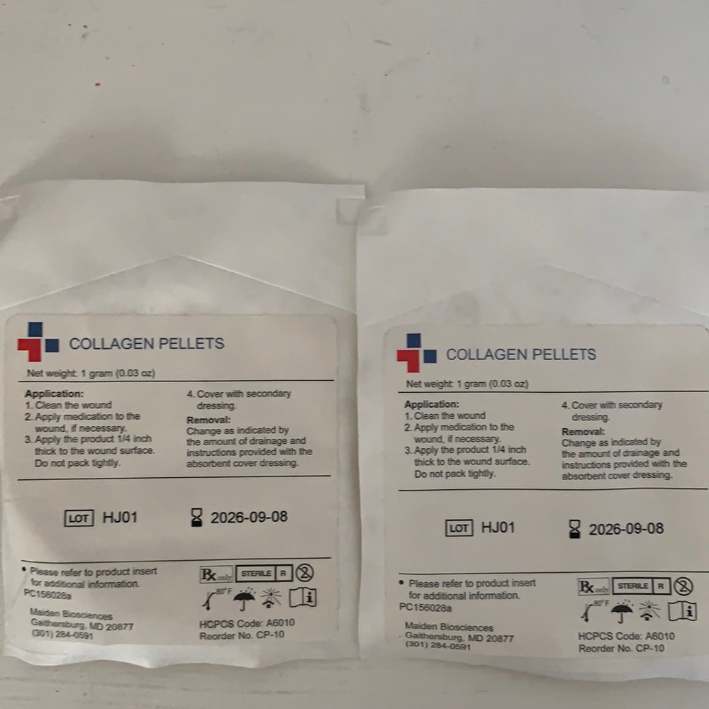 COPY - Collagen Pellets. Brand New (2) Sealed Sterile 1 gram Pack.